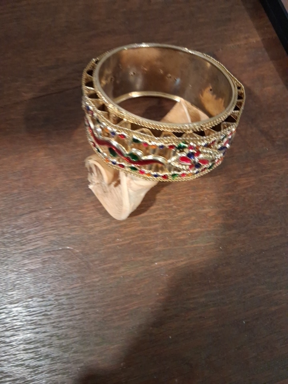 Gold Multicolor Wide Bangle Bracelet - See Pics For Desc